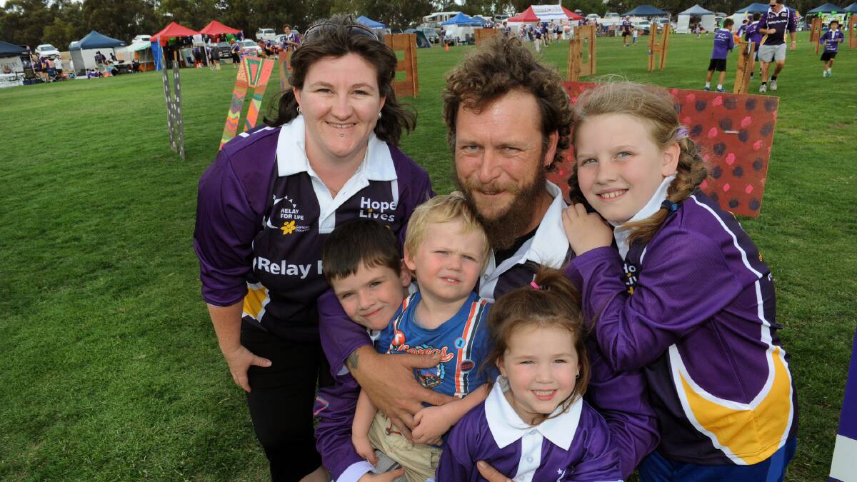 SURVIVOR: Doug Ritchie has survived cancer and celebrated at the Horsham and District Relay for Life with his wife Melissa, and children Olivia, 8, Jameson, 5, Ebony, 3, and Edan, 2. Picture: PAUL CARRACHER