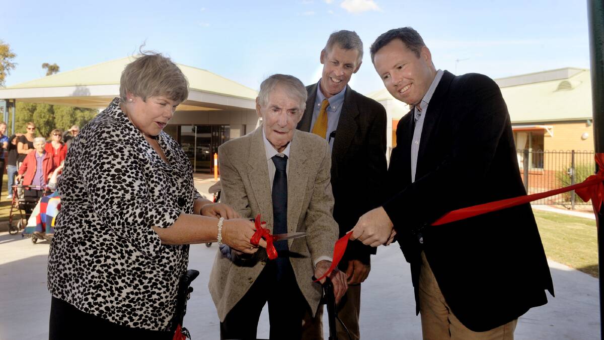 West Wimmera Health Service board president Leonie Clarke, Peter Sudholz, his nephew David Sudholz and Member for Mallee Andrew Broad open Natimuk’s Peter Sudholz Medical and Allied Health Centre on Friday. Picture: SAMANTHA CAMARRI