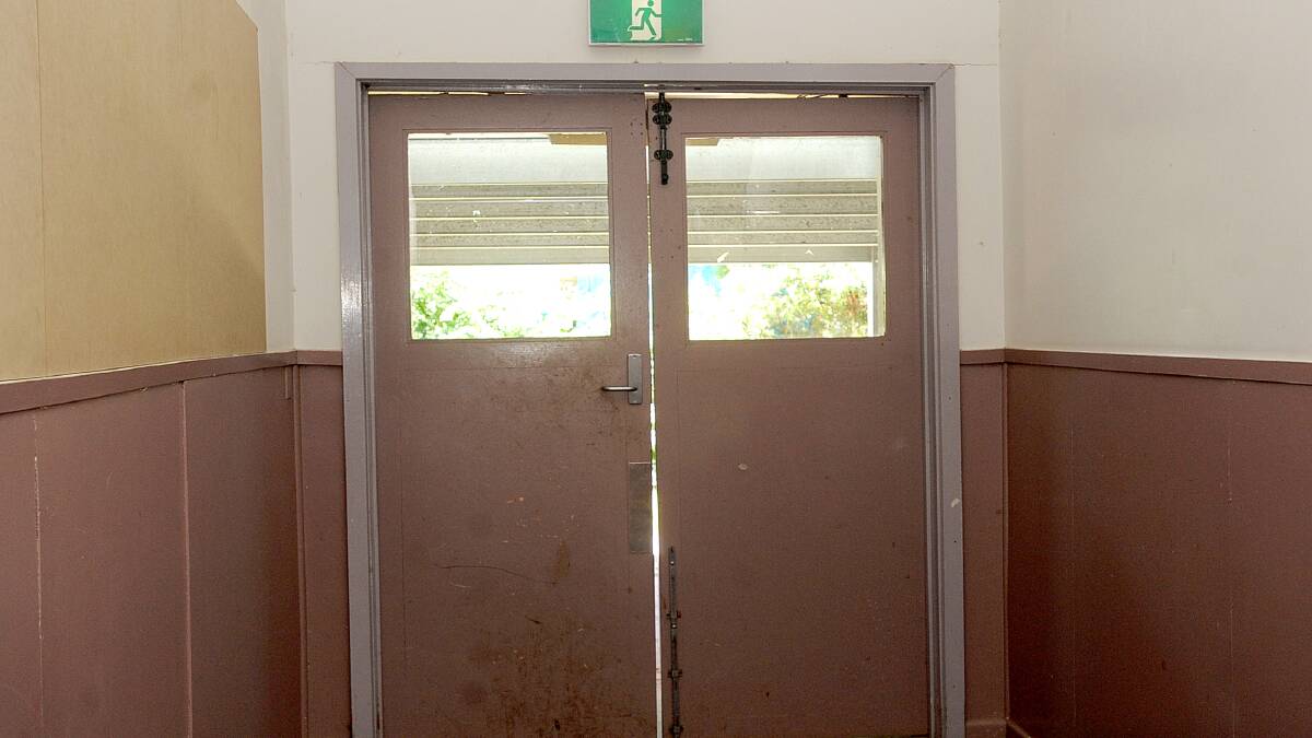 DAMAGED: Horsham College teachers find these doors hard to lock because of the shifting ground beneath the school’s H and M wings on the middle school site. Picture: SAMANTHA CAMARRI