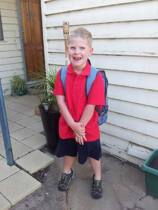 Frazer Garton ready for his first day of prep at Rupanyup Primary School.