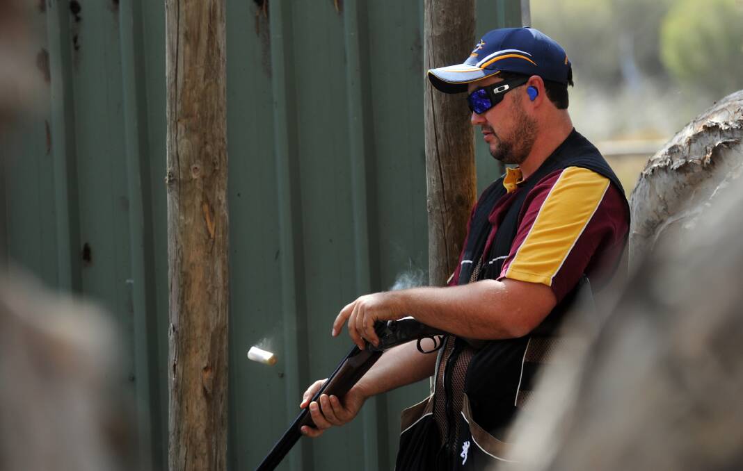 Zakk Taylor prepares his shot at Natimuk Field and Game's national side-by-side shotgun titles.