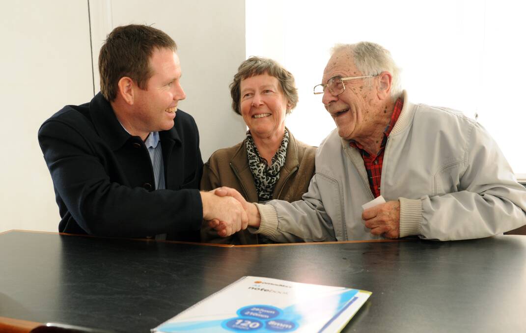 Member for Mallee Andrew Broad meets Lorraine and Don Freckleton at Figtree Cafe in Horsham earlier this year. Picture: PAUL CARRACHER