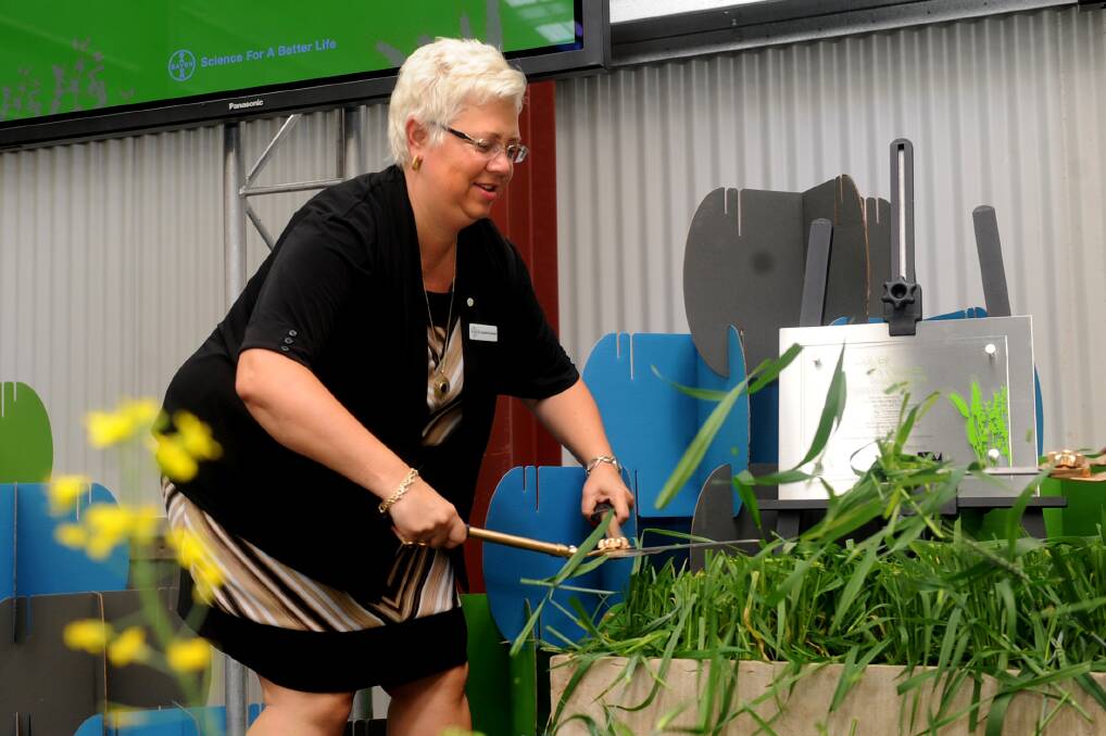 OPENED: Bayer CropScience chief executive Jacqueline Applegate officially opens the new wheat and oilseeds breeding centre at Longerenong College. Pictures: SAMANTHA CAMARRI