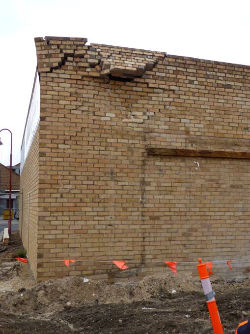 HIT FOR SIX: Damaged brickwork at the rear of Wimmera Office Equipment. Picture: CONTRIBUTED