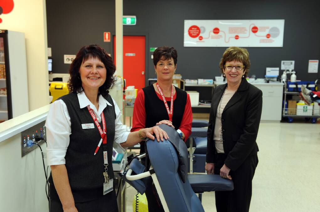 CLOSED: Former Horsham Blood Donor Centre manager Jill Cooper and staff member Tracey O'Callaghan, and State Donor Services manager Maureen Bower in July. Picture: PAUL CARRACHER
