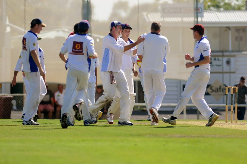 Rup-Minyip celebrates getting Homer Lachie Jones out during the Rup-Minyip v Homers A Grade grand final.