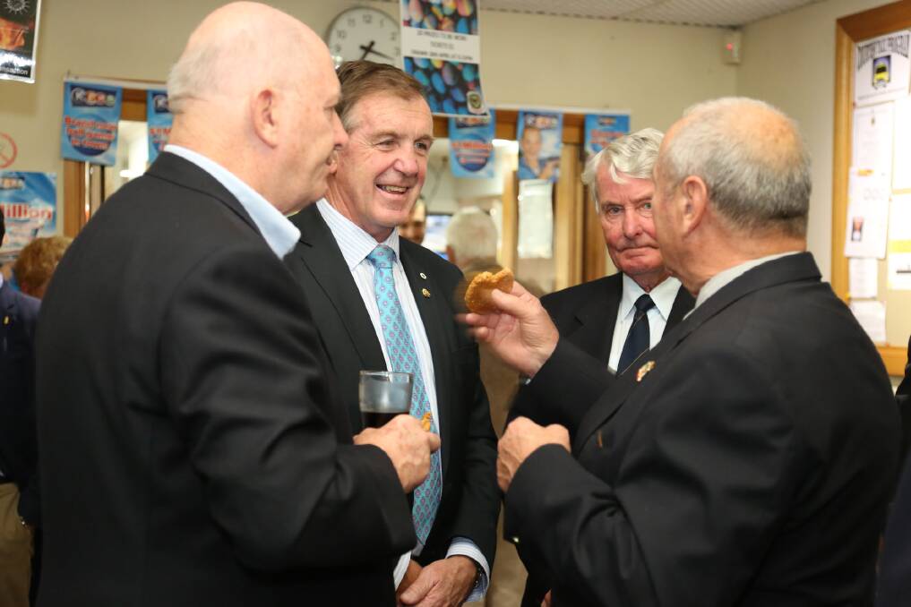 Governor-General Sir Peter Cosgrove, Member for Lowan Hugh Delahunty, Alex Stewart and John Brondsema enjoy a conversation at the Horsham RSL. Picture: THEA PETRASS