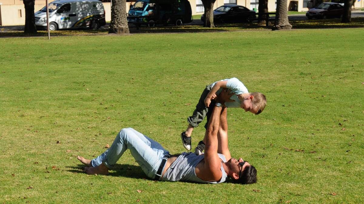 Les and Finn Hunter enjoying the weather at May Park in Horsham earlier this year. Picture: MELINDA SCHMIDT