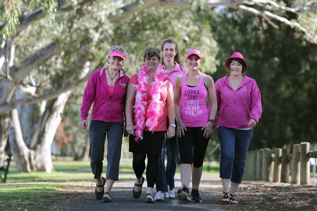 READY TO GO: Horsham Mother’s Day Classic organisers Hanne Mills, Lesley Schuller, Katrina Liston, Janine English and Anne King prepare for the May 11 event. Co-organisers Lindy Muller and Wendy Rule are absent. Picture: THEA PETRASS