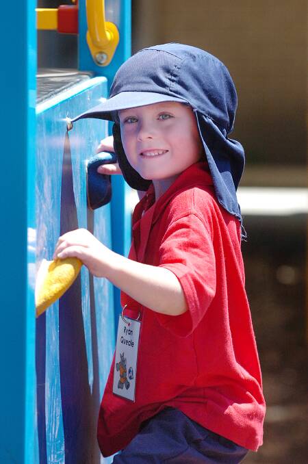 2007: New prep Ryan Queale, 5, enjoys climbing on the play equipment on his first day at Horsham 298 Primary School.