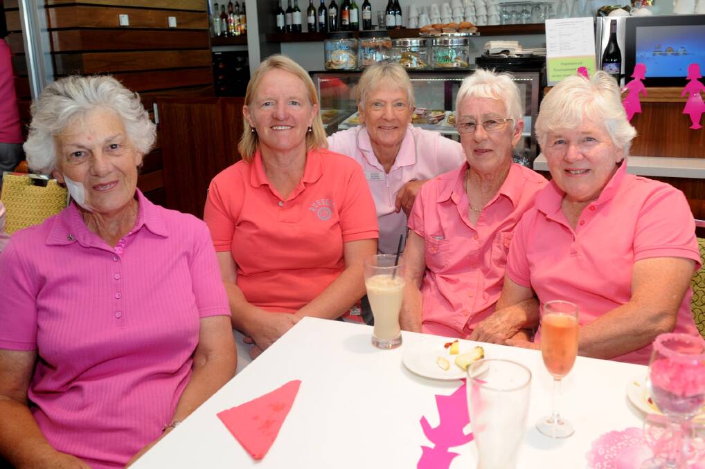 ALL IN PINK: Shirley Quick, Deb MacInnes, Kath Rook, Claire Irwin and Berenice Tottenham.