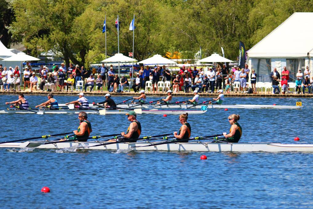 IN ACTION: Dimboola Rowing Club’s Bill Thomson, John Nichols, Lyn McDonald and Coleen Bouts on their way to winning a silver medal at the 2014 World Rowing Masters Regatta in Ballarat earlier this month. The club is preparing to host its 127th annual regatta on November 8 and the fifth annual Head of the Wimmera on November 9.
