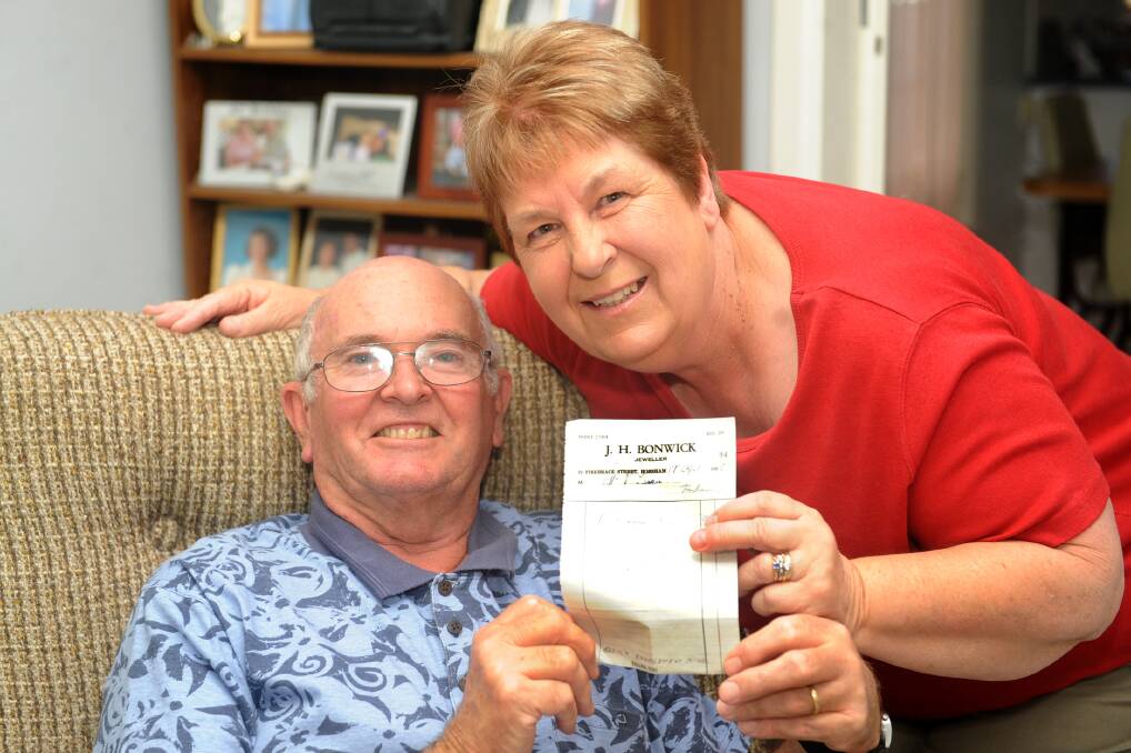 A PRECIOUS RECORD: Horsham resident Peter Fraser still has the receipt for his wife Beryl’s engagement ring, which he bought on April 17, 1968. Picture: SAMANTHA CAMARRI