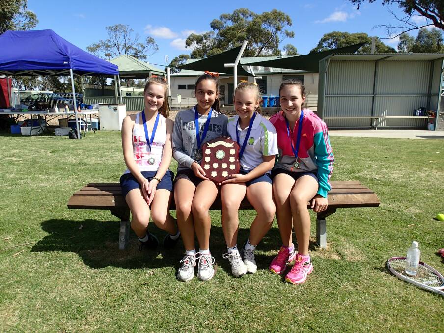 GIRLS 14 AND UNDER B GRADE: Haven Orange premiers, from left, Gemma Ruwoldt, Hettie French, Ebony Dunn and Maddie Rethus.