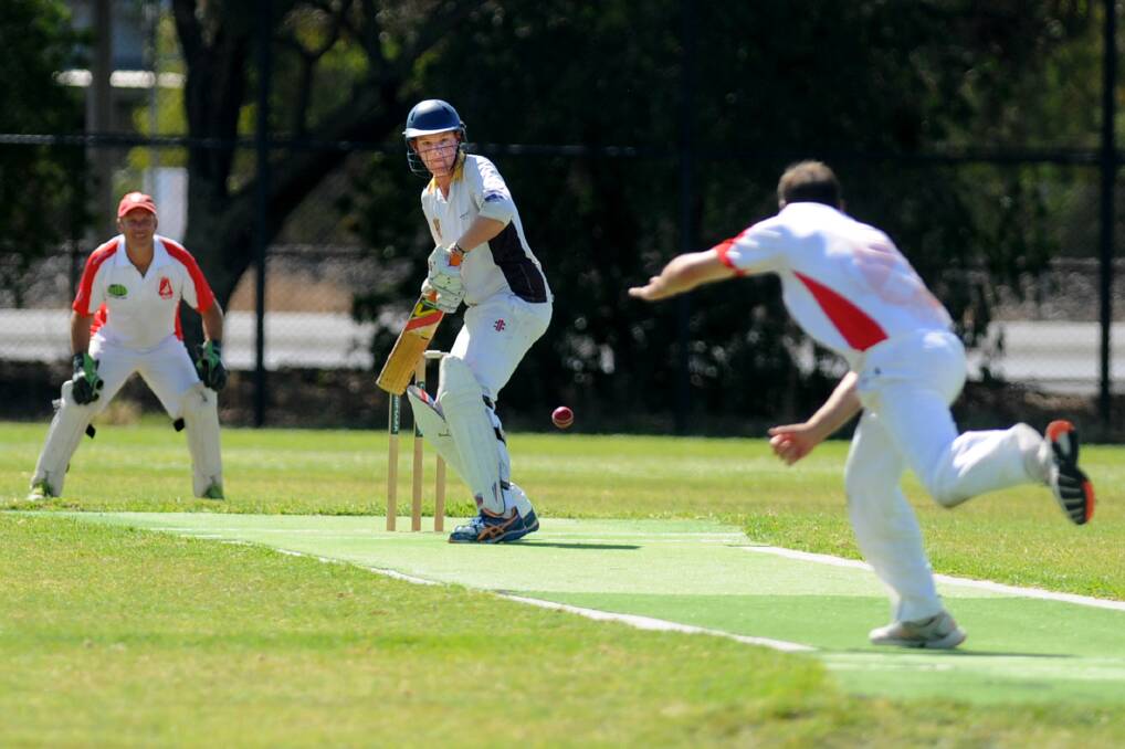 Lachie Pymer bats for the Tigers during the Jung Tigers v Homers C Grade grand final.
