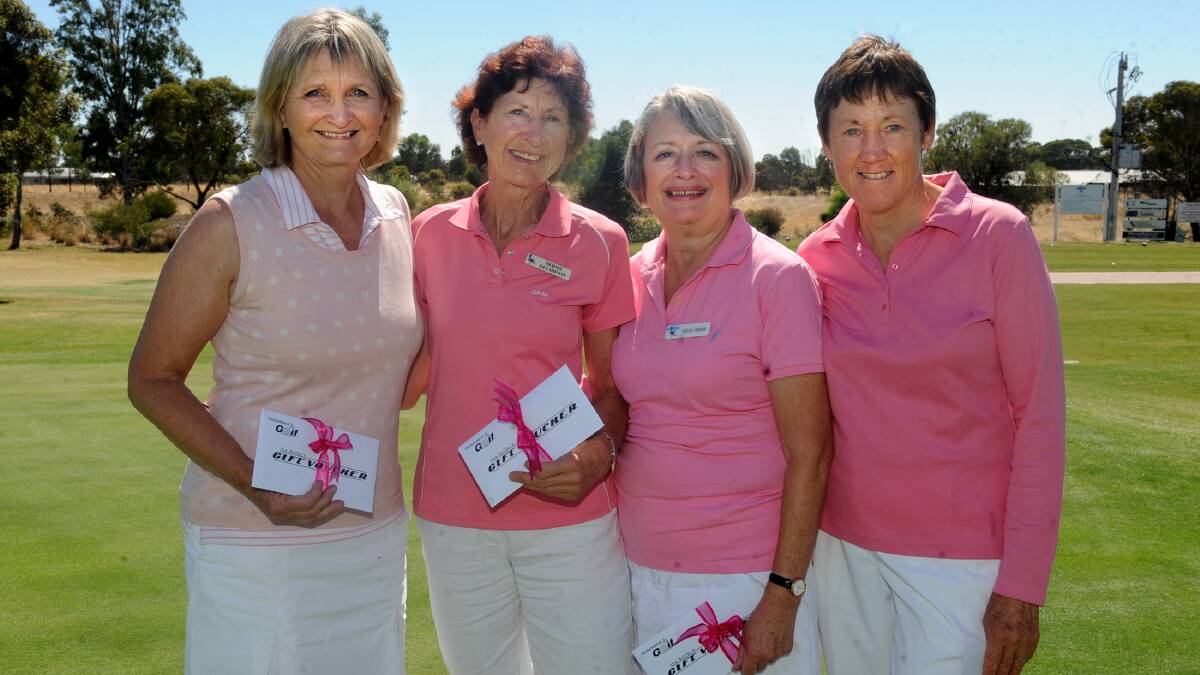 WINNERS: Trudy Parker, Bernie Delahunty, Helen Fisher and Esma Wood win the front nine at Horsham Golf Club’s Pink Lady Day on Monday. Pictures: SAMANTHA CAMARRI