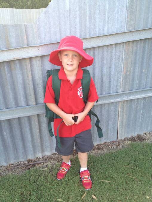 Fletcher Keller on his first day of prep at Rainbow Primary School.