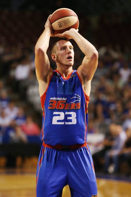 Mitch Creek shoots a free throw for the 36ers during game one of the NBL semi-final series between the Adelaide 36ers and the Melbourne Tigers at Adelaide Entertainment Centre on March 27. Picture: GETTY IMAGES