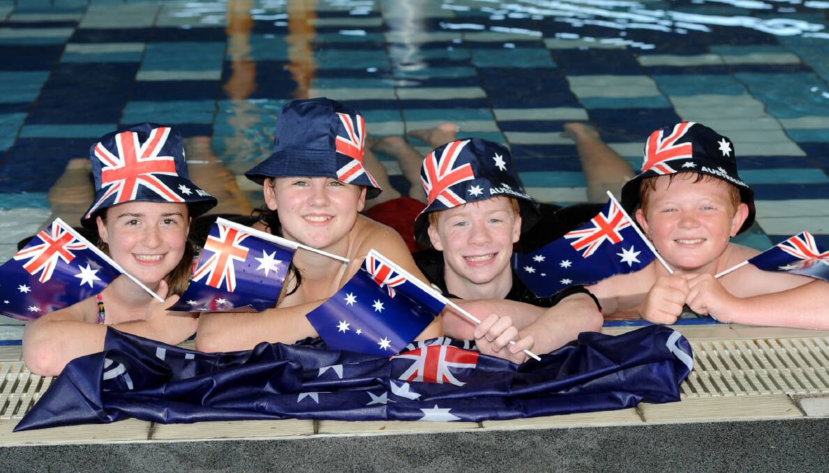 Horsham's Mackenzie Fennell, Hayley Ellis, Tate Fennell and Mackay Baker get ready for last year's Australia Day pool party at Horsham Aquatic Centre. The centre will host the event again this year. Picture: SAMANTHA CAMARRI