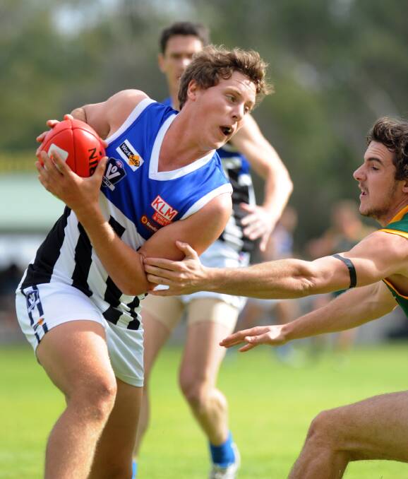 Minyip-Murtoa will play its first home match under lights on Saturday night. Pictured is Tom Coleman, in action against Dimboola. Picture: PAUL CARRACHER