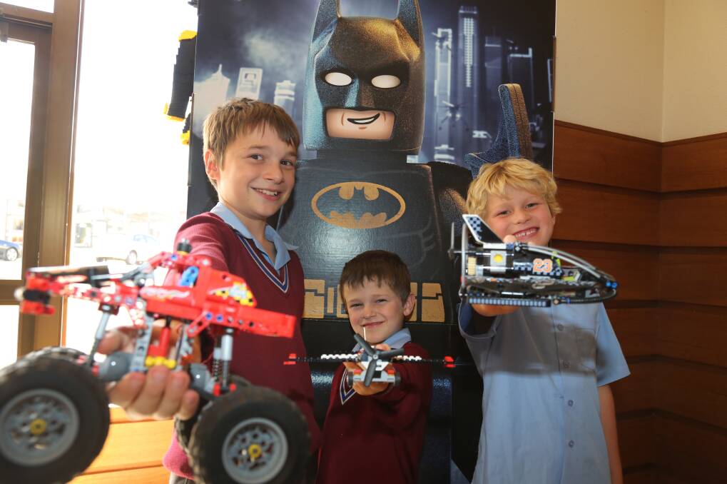 LEGO MANIA: Brian Marshall, 10, Hamish Marshall, 6, and Thomas Beaker, 7, show of their lego creations. Picture: THEA PETRASS