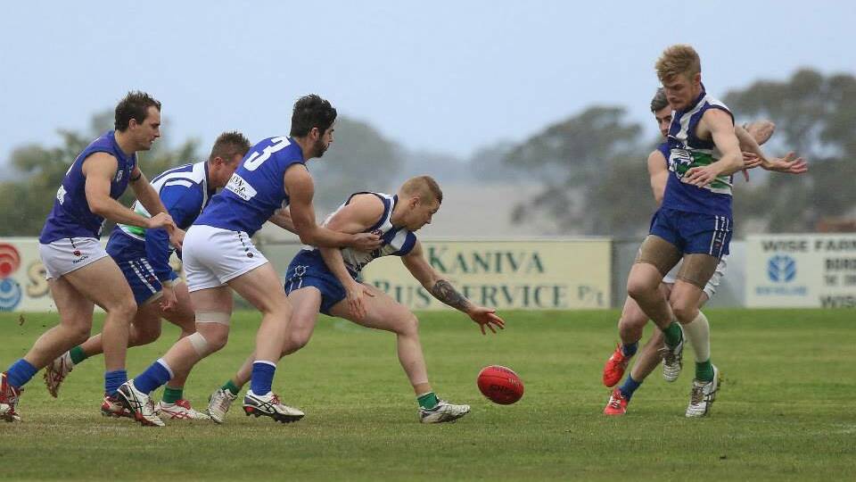 Kaniva-Leeor United in action against Penola at the weekend. Picture: STEVE BROWN