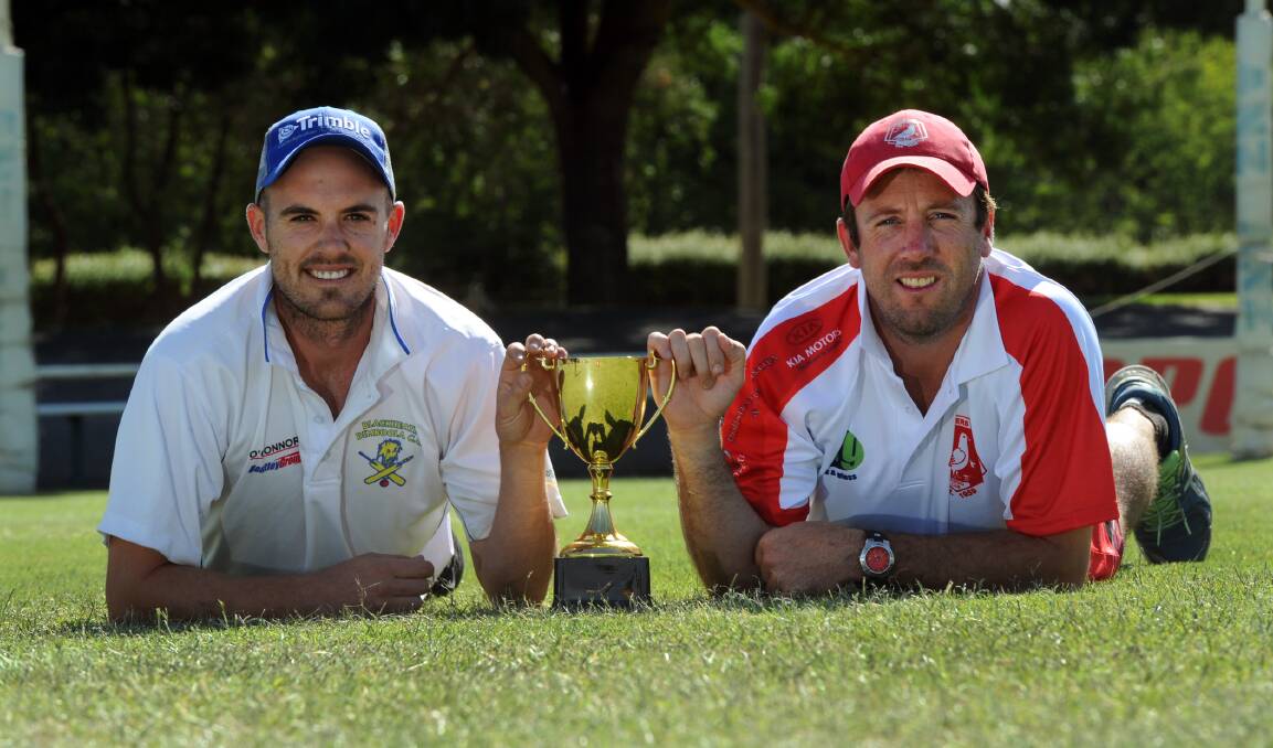 CUP FOR GRABS: Blackheath-Dimboola skipper Matt McKinnon, left, and his Homers counterpart Lachie Jones hope to lead their respective sides to victory in the Cornell-Schwedes one-day grand fi nal at Horsham City Oval on Sunday night. Picture: PAUL CARRACHER