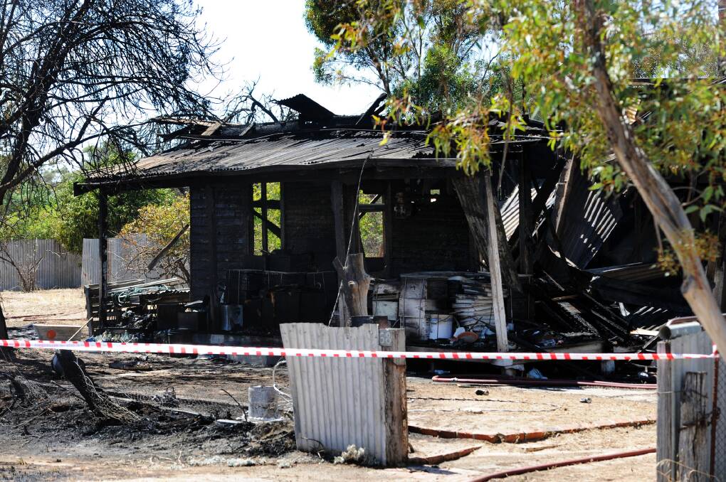 INVESTIGATIONS START: A Dimboola house has been declared a crime scene after being consumed by fire on Tuesday. Picture: PAUL CARRACHER