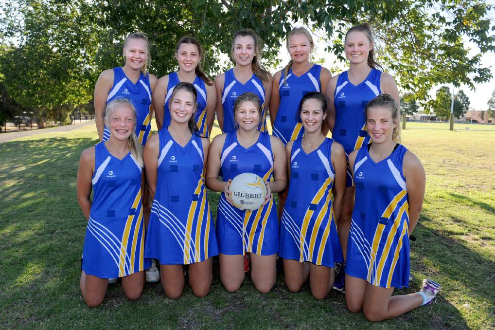 The Wimmera team, from back left, Ash Hobbs, Rianna Kuhne, Georgia Hiscock, Larni Hobbs and Georgia McIntyre; and front, Emma Buwalda, Olivia Jorgensen, Brittany Nitschke, Kiani Stewart and Madison Morgan. Absent are Ellie Breuer and Alexandra Hiscock. Picture: SAMANTHA CAMARRI