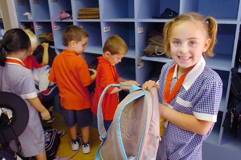 2007: Bella Adams, 5, with schoolbag in hand for her first day of prep at Horsham 298 Primary School.