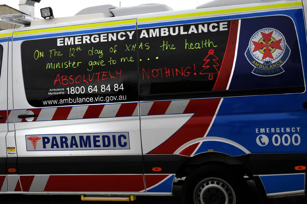 Wimmera paramedics battle the Coalition Government earlier this year as part of an ongoing pay dispute. Picture: PAUL CARRACHER