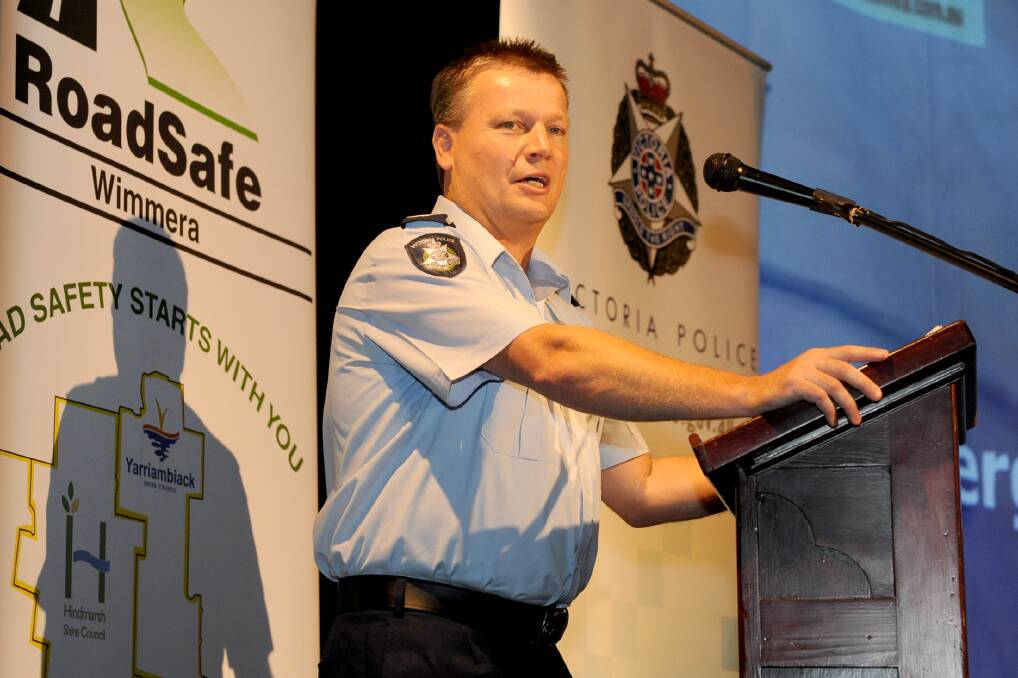 Edenhope Sergeant Dale McIvor speaks at a road trauma forum in 2012. Picture: SAMANTHA CAMARRI