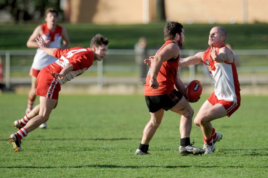 OUT: Stawell's Toby Reid, centre, will miss after breaking his thumb. Picture: SAMANTHA CAMARRI
