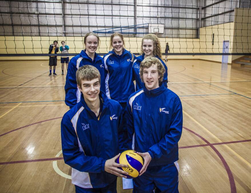 OFF TO CANBERRA: Last year's Volleyball Horsham state representatives, back, Molly Hobbs, Jess Radford, Mercedes Arnott and, front, Fergus Schier and Cam Robinson ahead of the 2013 Australian Junior Volleyball Championships. Schier will compete in the Victoria Blue team this year, as one of the best 10 under-17 players in the state. Picture: LUKE HOBBS PHOTOGRAPHY