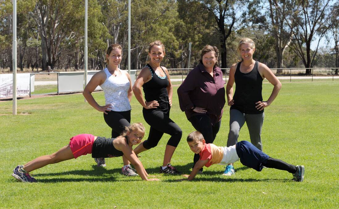 HEALTHY LIFESTYLE: Jessica Bettess of Wartook, Raquel Tyler of Laharum, Wendy McInnes of Wartook and Katrina Knight of Laharum, with Georgie Tyler, 9, and Jed Tyler, 6, take part in fitness sessions funded by fire recovery money. Picture: SAMANTHA CAMARRI
