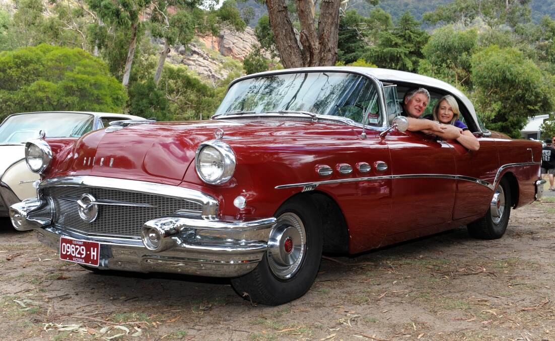 HOT: Horsham’s Rob Binns and Judy Gardner showcase their 1956 Buick at Sunday’s Old Skool Hotrod and Custom Club show and shine at Halls Gap. Pictures: PAUL CARRACHER