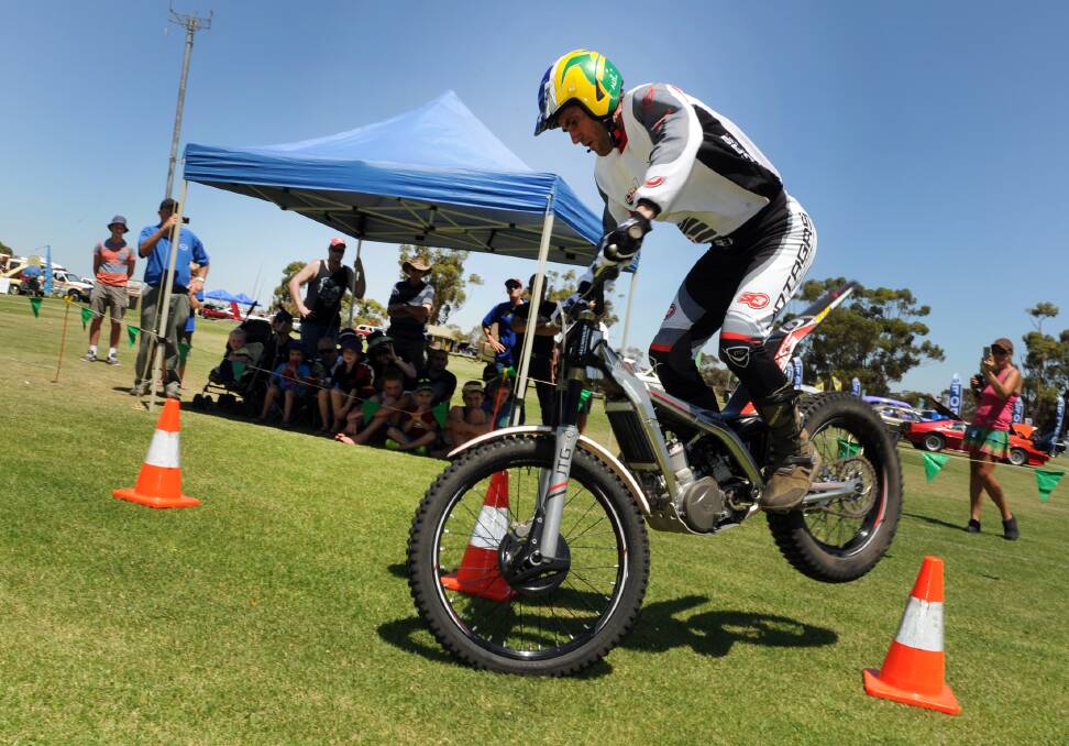 Adrian Harry, Xtreme Trials, of Nairne, SA, entertaining at Kaniva Car and Bike Show.