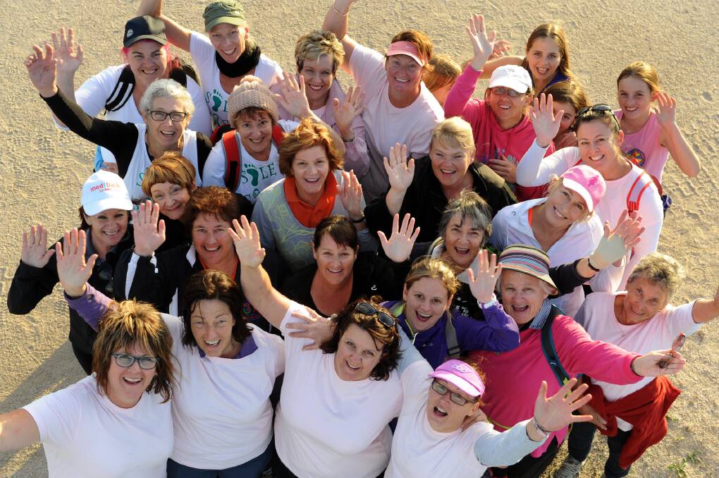 FUNDRAISER: 100 Chicks Chase 100 Clicks members celebrate reaching Horsham Showground on Saturday night. The group walked 100 kilometres in two days. Picture: PAUL CARRACHER