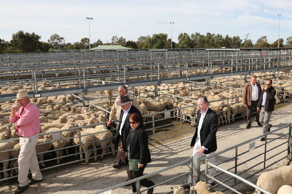 Lynne and Peter Cosgrove tour the Horsham Regional Livestock Exchange. Picture: THEA PETRASS
