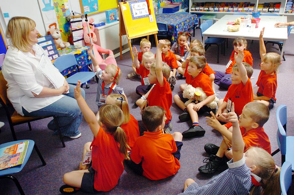2007: Horsham 298 Primary School prep teacher Marilyn Vaughan ask her kids some questions on their first day.