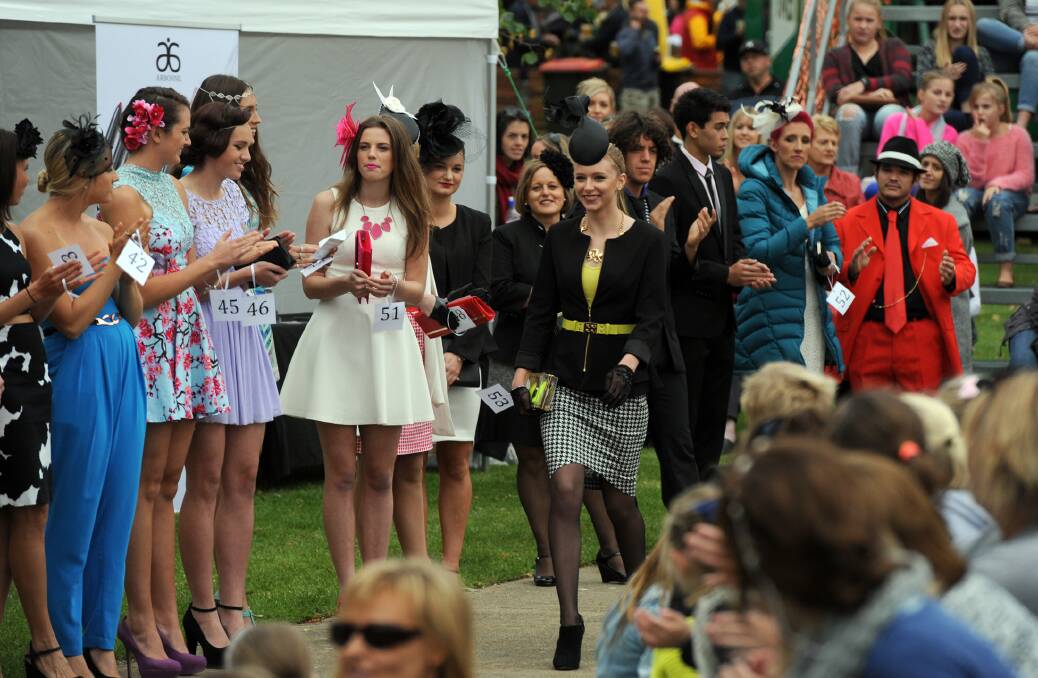 ALL CLASS: Geelong’s Alexandra Guy is named Lady of the Day during the annual fashions on the field competition at Central Park in Stawell on Saturday. Fifty-four entrants battled it out for the title during Driscoll, McIlree and Dickinson ladies day. Pictures: PAUL CARRACHER