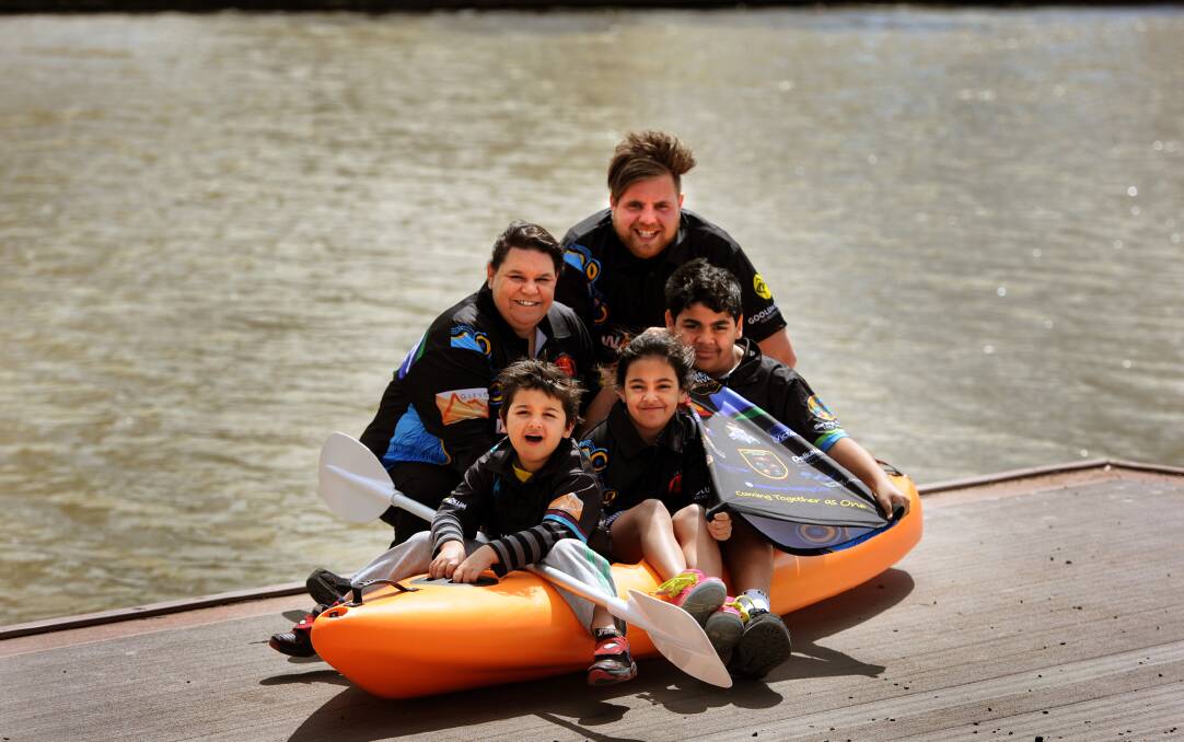 RIVER CHALLENGE: Goolum Goolum volunteer Deanne King and Wimmera Uniting Care’s Andrew Harrison get ready for the Wimmera River Challenge with Brody King, 6, Tyra King, 8, and Austin King, 13. Picture: SAMANTHA CAMARRI