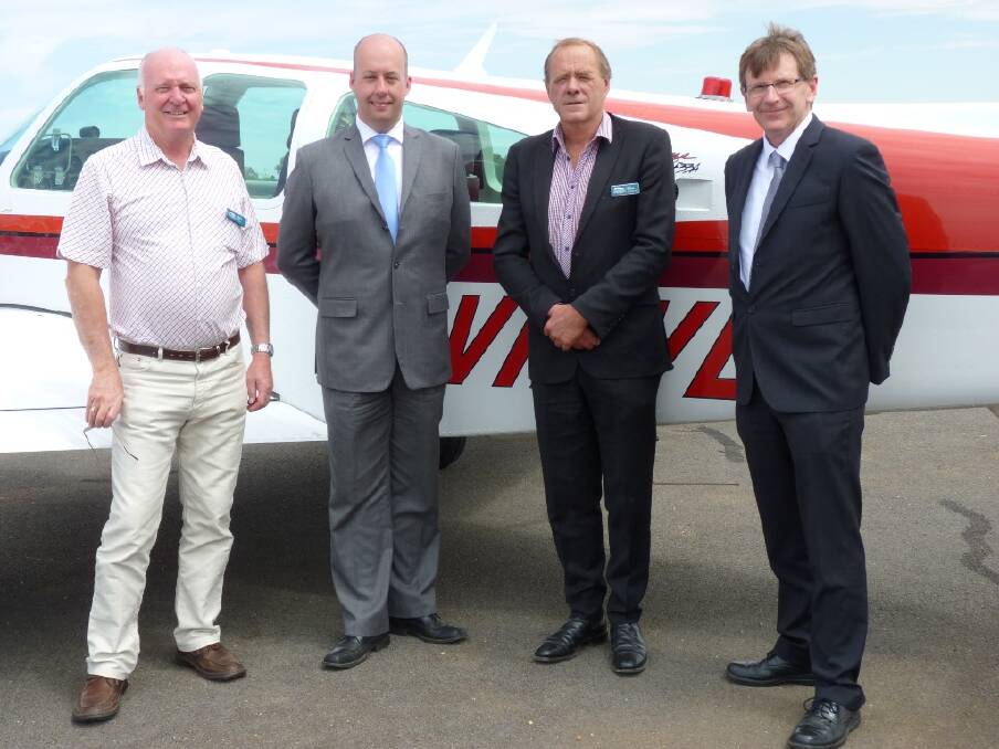 AIRPORT UPGRADE:  Northern Grampians Shire councillor Wayne Rice, Aviation Minister Gordon Rich-Phillips, Cr Tony Driscoll and council economic and community director Jim Nolan at the St Arnaud Airport funding announcement.