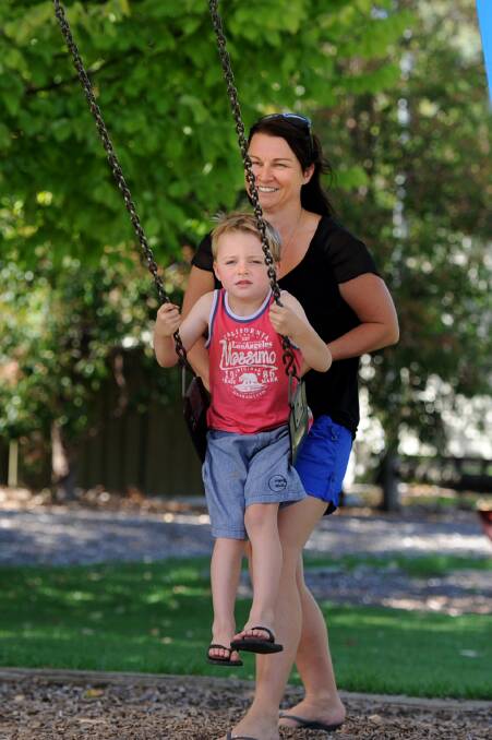 SMOKE FREE: Tracey Pitts and her son Joshua, 4, enjoy the playground at Horsham Botanic Gardens on Tuesday. Picture: SAMANTHA CAMARRI