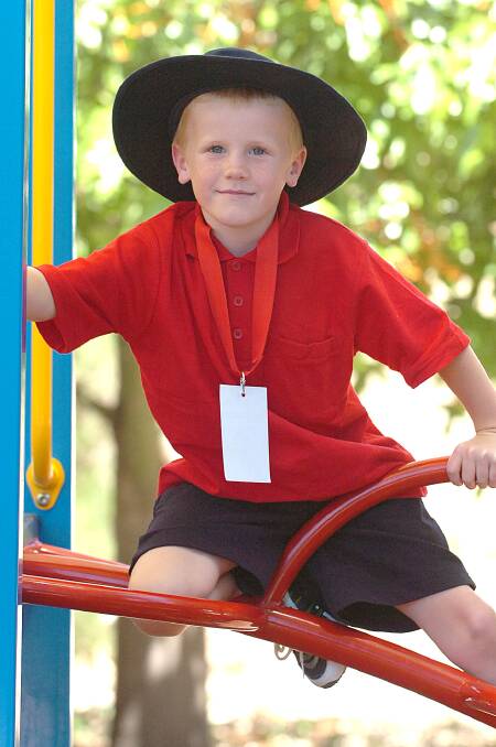 2007: Jeremiah McKenzie, 5, plays on the play equipment on his first day of prep at Horsham 298 Primary School.