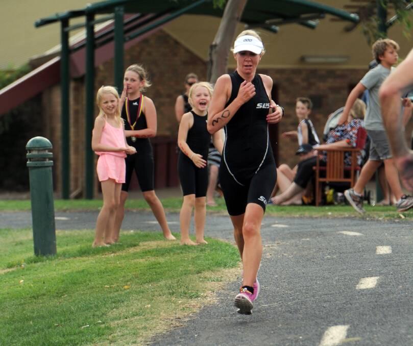 FITNESS FANATIC: Horsham’s Kelly Miller was the first woman across the line in the women’s triathlon on Saturday despite doing no specific training for the event. Miller credited her general fitness for the win. Picture: PAUL CARRACHER