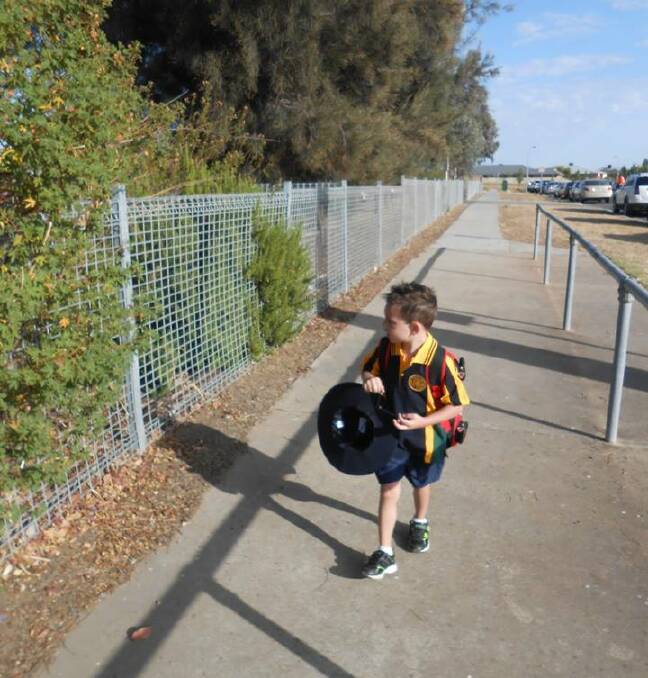 Lachlan Ridge on his first day of prep at Horsham West Primary School.