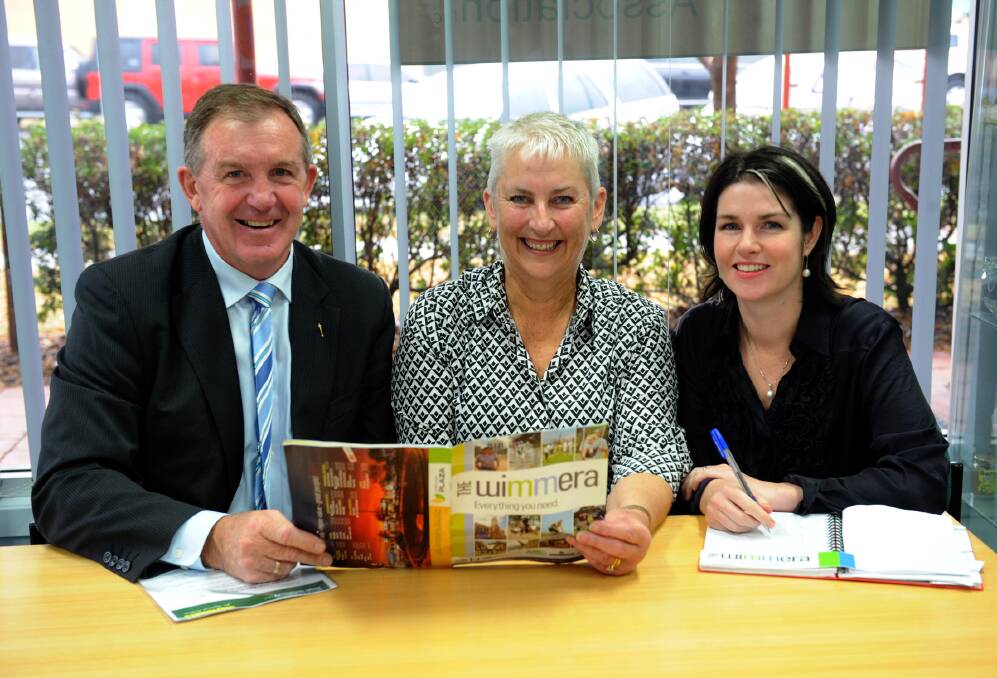 PLANNING AHEAD: Member for Lowan Hugh Delahunty, Wimmera Development Association executive director Jo Bourke and Nationals candidate for Lowan Emma Kealy discuss plans for the Wimmera’s future. Picture: MELINDA SCHMIDT