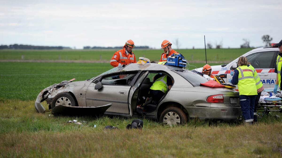 Emergency services attend a crash north of Horsham on Tuesday. Picture: SAMANTHA CAMARRI