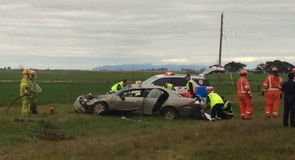 Emergency services attend a crash on Blue Ribbon Road at Kalkee.